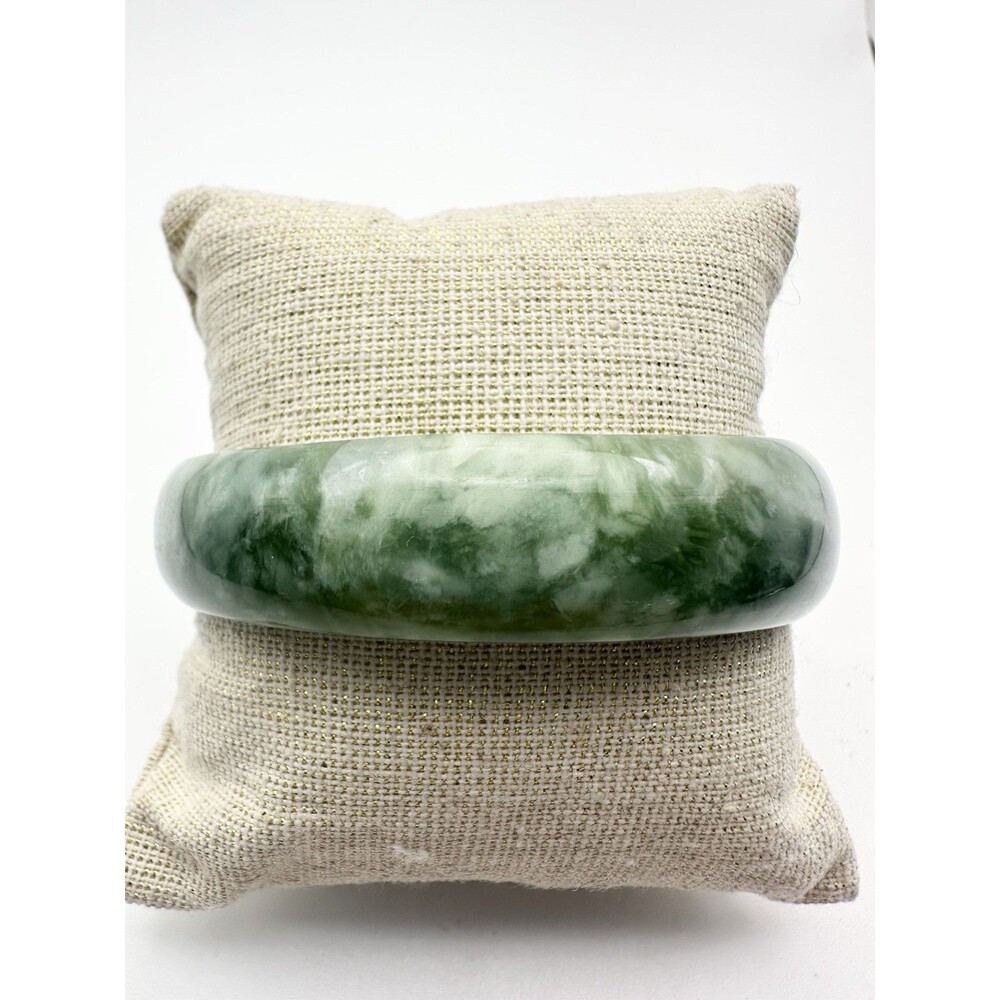 15mm Wide Natural Green Stone Bangle Bracelet 7.25”